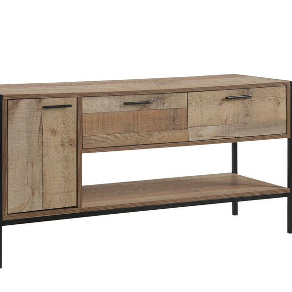 Tv Cabinet With 2 Storage Drawers Natural Wood Like Particle Board Entertainment Unit In Oak Colour
