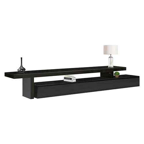 Tv Cabinet With 3 Storage Drawers Extendable Glossy Mdf Entertainment Unit In Black Color