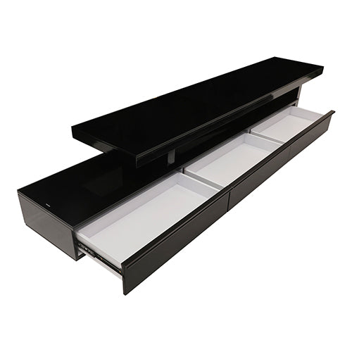 Tv Cabinet With 3 Storage Drawers Extendable Glossy Mdf Entertainment Unit In Black Color