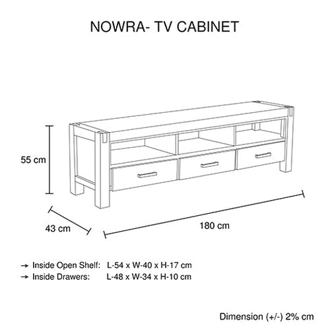 Tv Cabinet With 3 Storage Drawers Shelf Solid Acacia Wooden Frame Entertainment Unit In Oak Colour