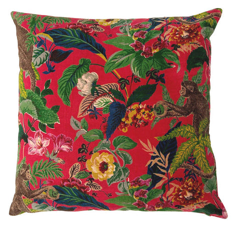 Deep Red Velvet Monkey Design Cushion Cover 45X45cm