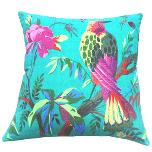 Dark Turquoise Bird Design Velvet Cushion Cover 45X45 Cm