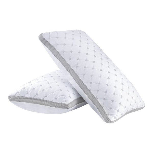 Luxury Bamboo Cooling Twin Pack Plush Down-Like Pillows With 2 Bonus Quilted Waterproof Protectors