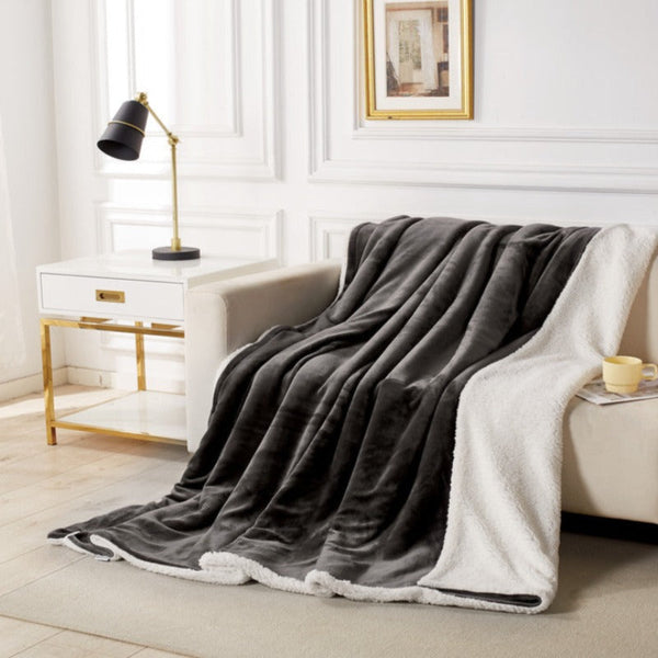 2 In 1 Teddy Sherpa Quilt Cover Set And Blanket Queen Size Charcoal