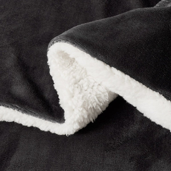 2 In 1 Teddy Sherpa Quilt Cover Set And Blanket Queen Size Charcoal