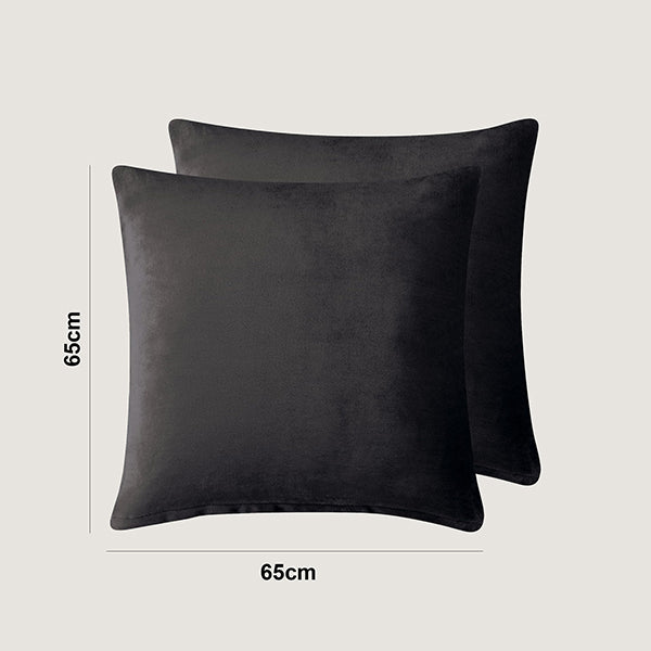 Teddy Sherpa Twin Pack European Pillowcases Soft Reversible Velvet & Cushion Covers Machine Washable With Zipper Closure 65X65cm Charcoal Pillow Cases