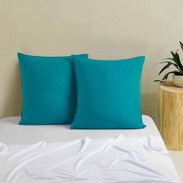 Cleverpolly Twin Pack Washed Microfibre Pillowcase (Teal Square) Pillow Cases