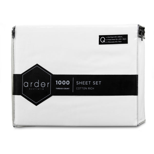 1000Tc Cotton Rich Sheet Set King Single White Sheets