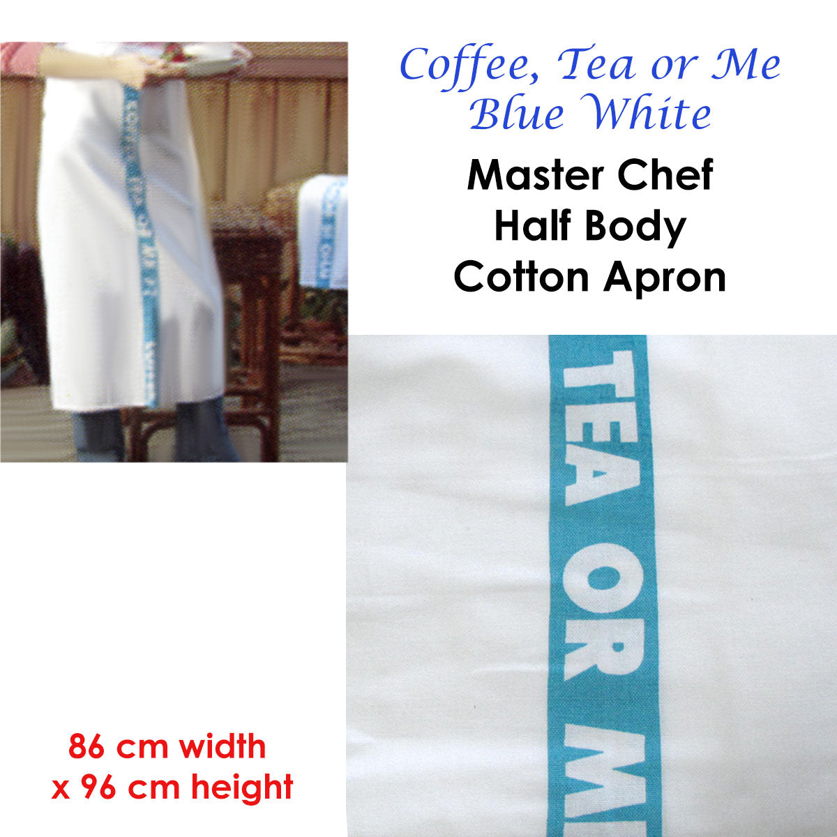 Coffee Tea Or Me Blue White Master Chef Half Cotton Apron 86 X 96 Cm Aprons