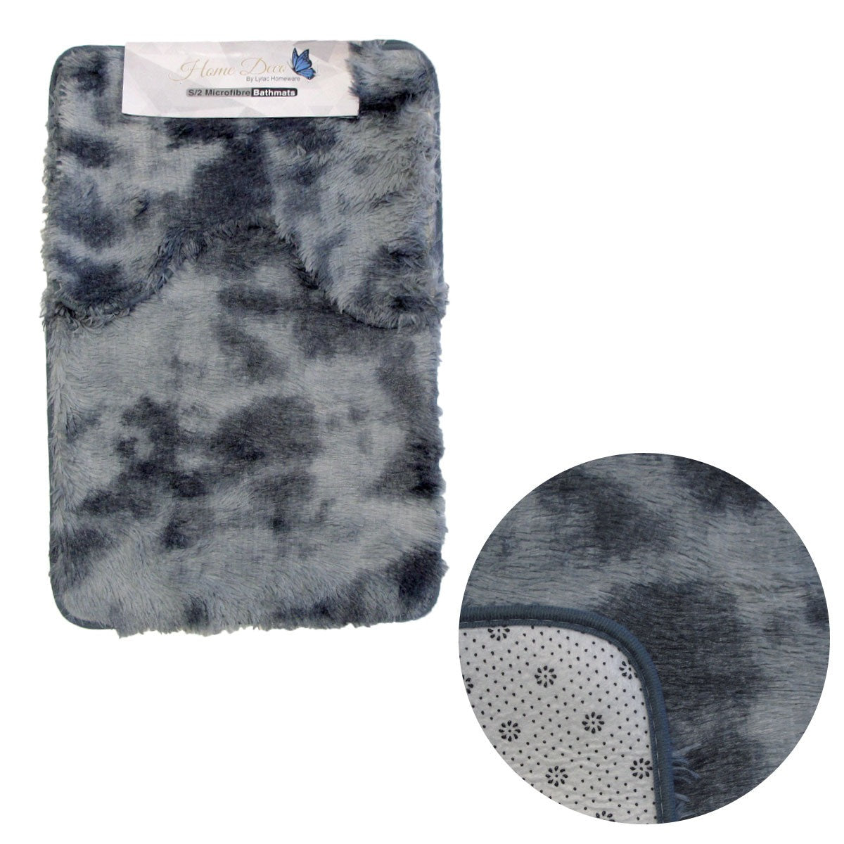 2 Pce 2 Toned Extra Light Weighted Shaggy Fluffy Bath Mat Set Grey Bath Mats Rugs & Toilet Covers