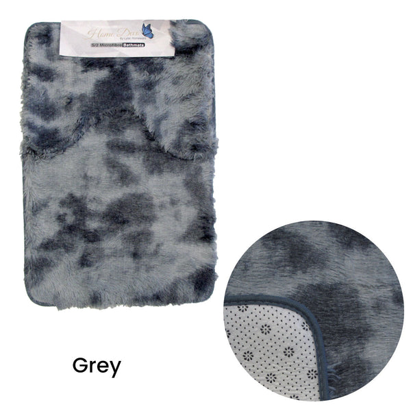 2 Pce 2 Toned Extra Light Weighted Shaggy Fluffy Bath Mat Set Grey Bath Mats Rugs & Toilet Covers