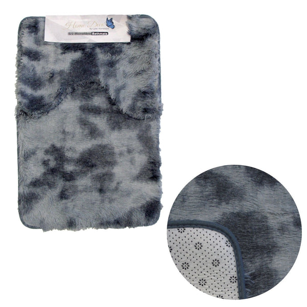 2 Pce 2 Toned Extra Light Weighted Shaggy Fluffy Bath Mat Set Grey Bath Mats Rugs & Toilet Covers