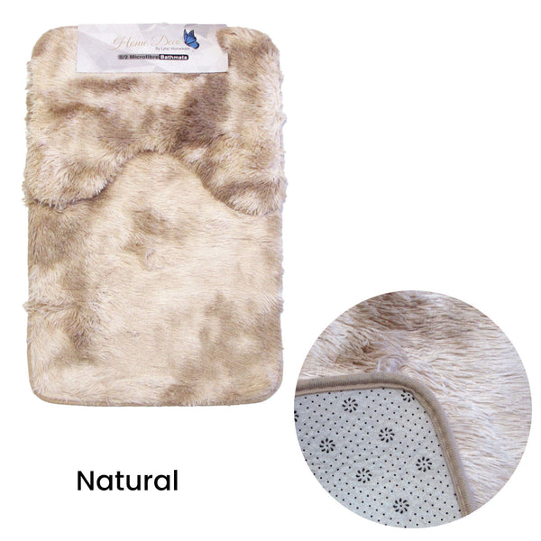 2 Pce 2 Toned Extra Light Weighted Shaggy Fluffy Bath Mat Set Natural Bath Mats Rugs & Toilet Covers