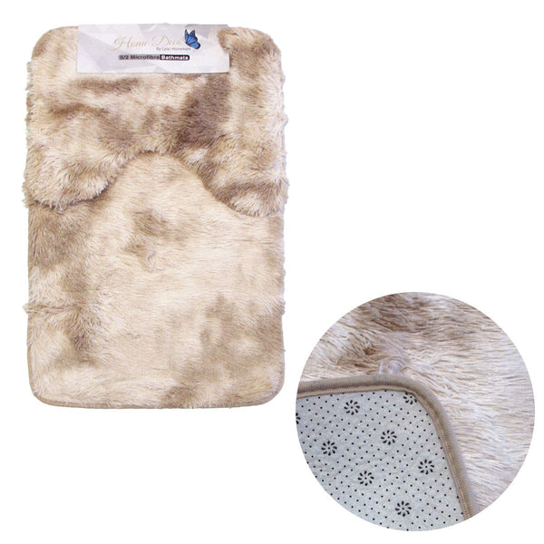 2 Pce 2 Toned Extra Light Weighted Shaggy Fluffy Bath Mat Set Natural Bath Mats Rugs & Toilet Covers