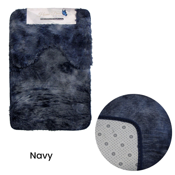 2 Pce 2 Toned Extra Light Weighted Shaggy Fluffy Bath Mat Set Navy Bath Mats Rugs & Toilet Covers