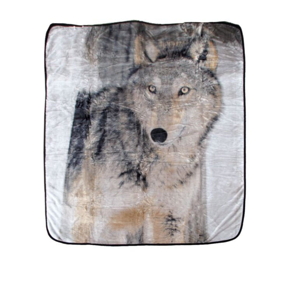 Soft 3D Animal Print Faux Mink Blanket Queen Wild Wolf Blankets