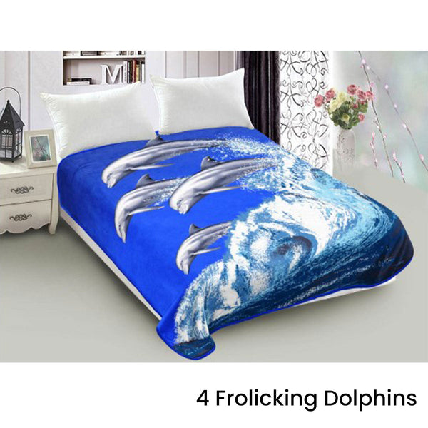 800Gsm Luxury Reversible Animal Mink Blanket Queen 200 X 240Cm Frolicking Dolphins Blankets