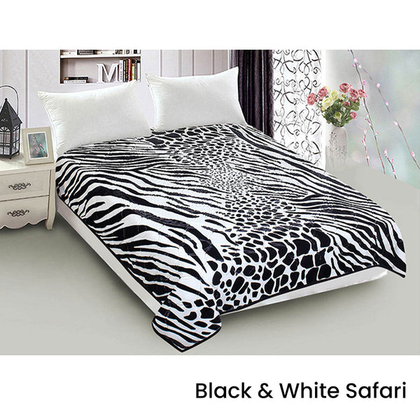 800Gsm Luxury Reversible Animal Mink Blanket Queen 200 X 240 Cm White Black Safari Blankets