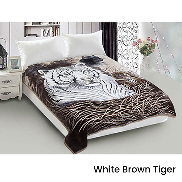 800Gsm Luxury Reversible Animal Mink Blanket Queen 200 X 240 Cm White Brown Tiger Blankets