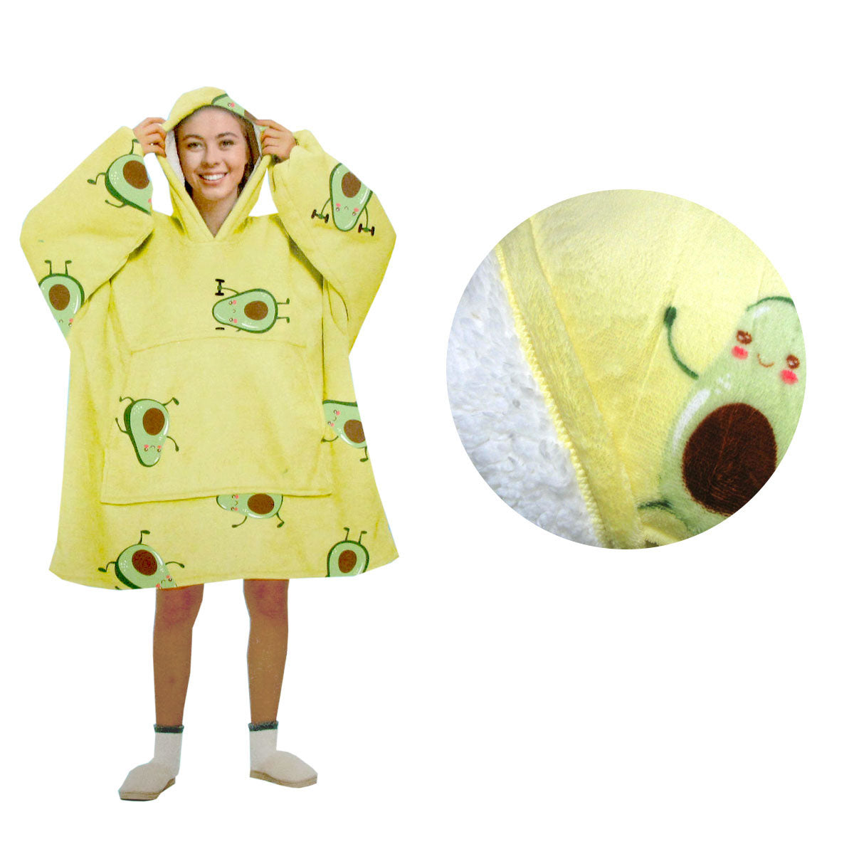 Blanket Hoodie With Sherpa Reverse Yellow Avacado Blankets