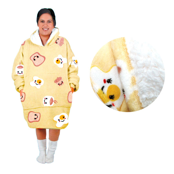 Hoodie Robes Assorted Brands Adult Women Comfy Warm Blanket Hoodie With Sherpa Fleece Reverse Yellow Brekkie Time