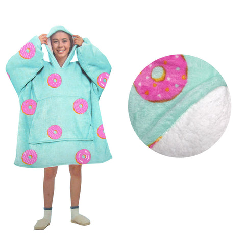 Blanket Hoodie With Sherpa Reverse Aqua Donuts Blankets