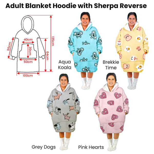 Adult Women Comfy Warm Blanket Hoodie With Sherpa Fleece Reverse Pink Hearts Hoodie Robes
