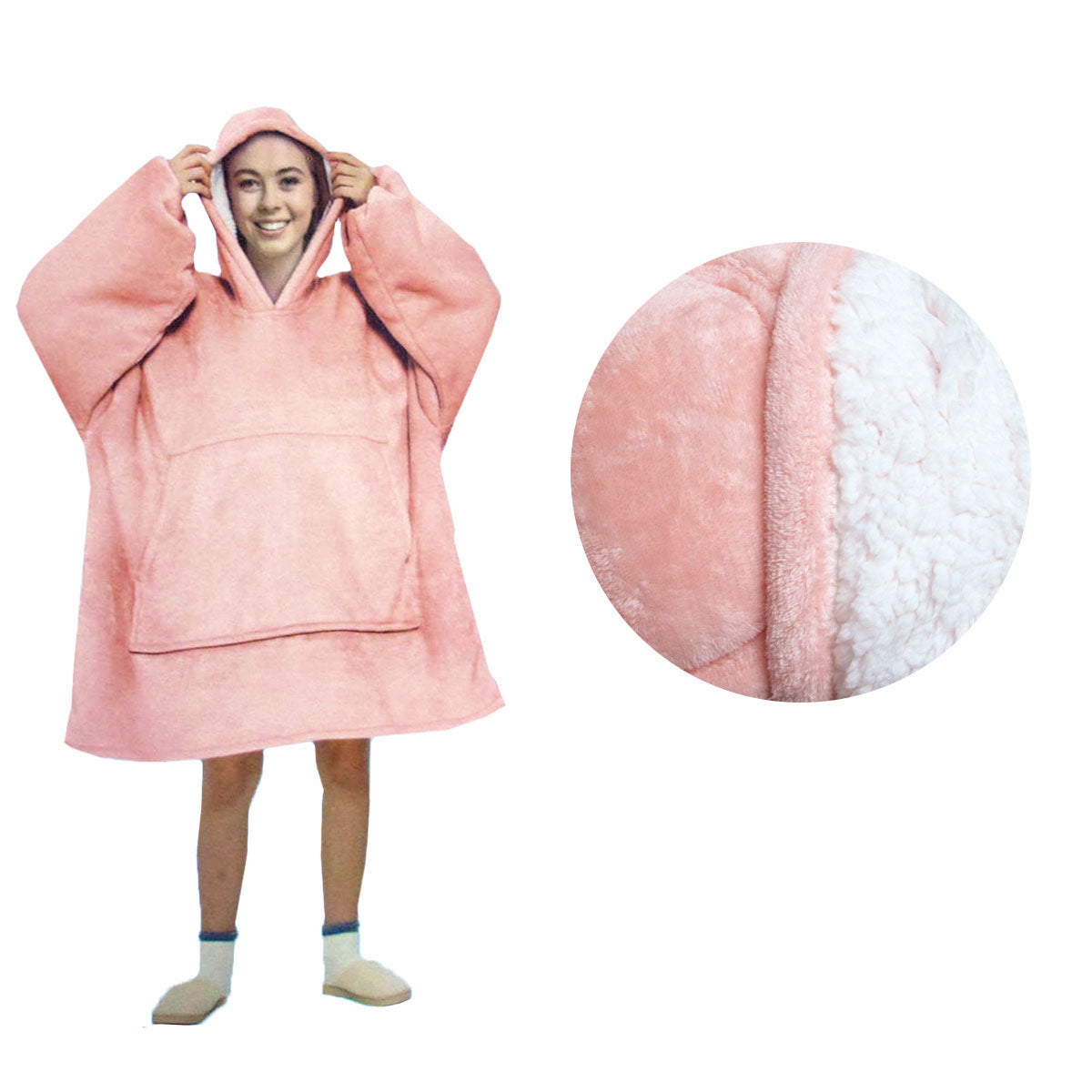 Blanket Hoodie With Sherpa Reverse Plain Coral Blankets