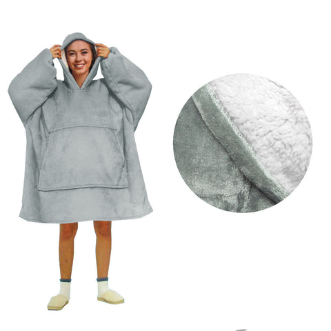 Blanket Hoodie With Sherpa Reverse Plain Silver