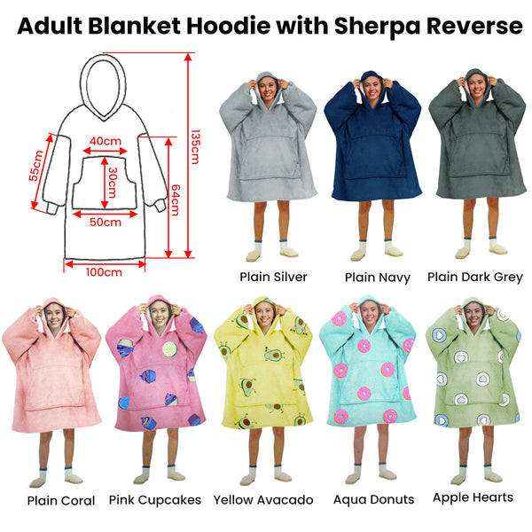 Blanket Hoodie With Sherpa Reverse Plain Silver
