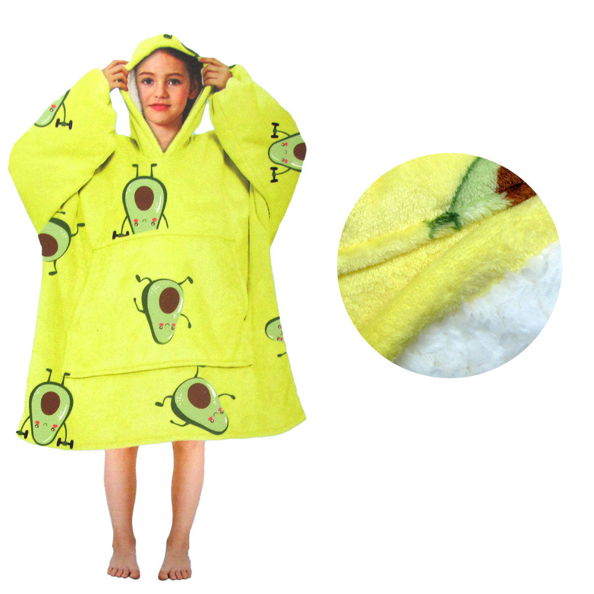Girls Comfy Warm Blanket Hoodie With Sherpa Fleece Reverse Avocado Blankets
