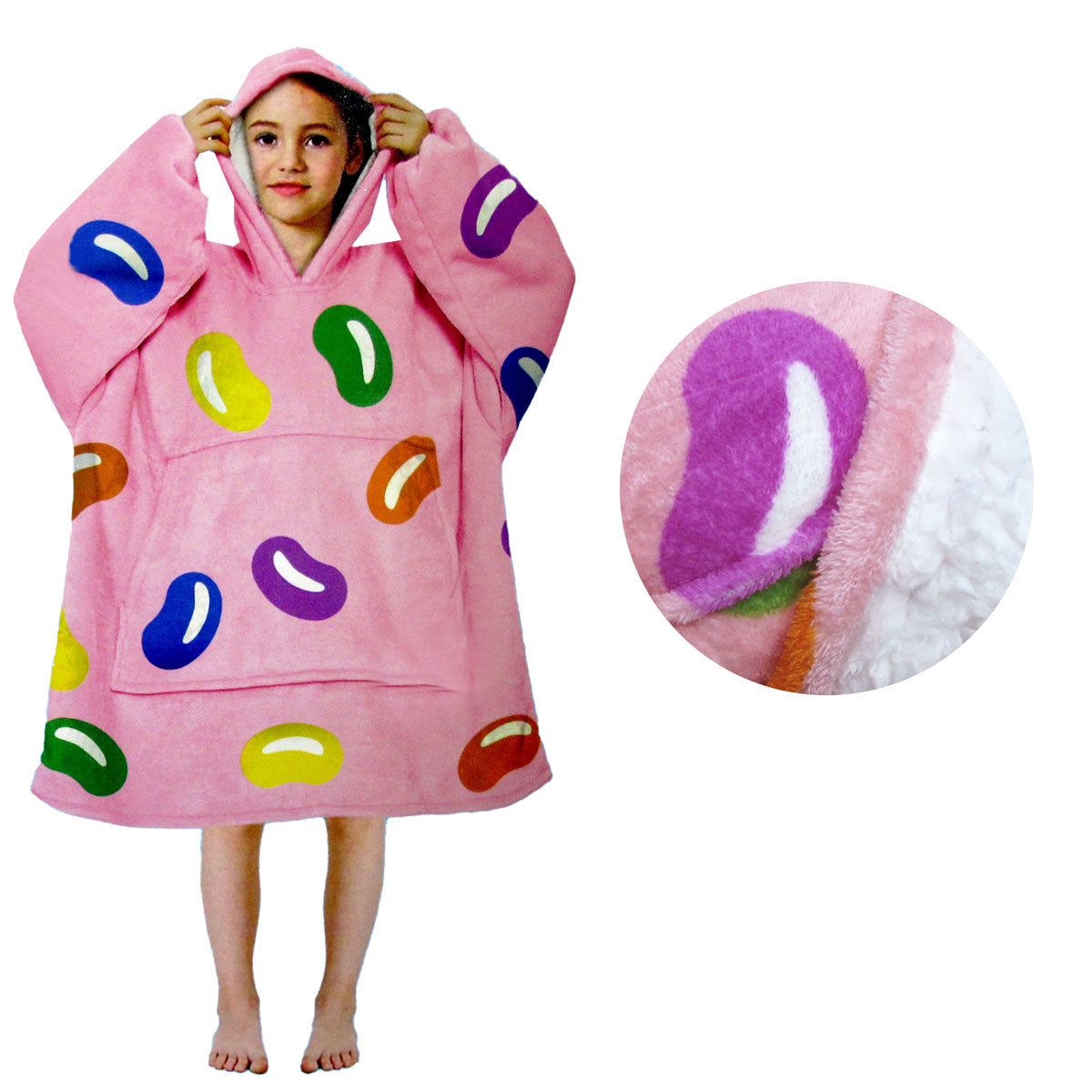 Girls Comfy Warm Blanket Hoodie With Sherpa Fleece Reverse Jelly Beans Blankets
