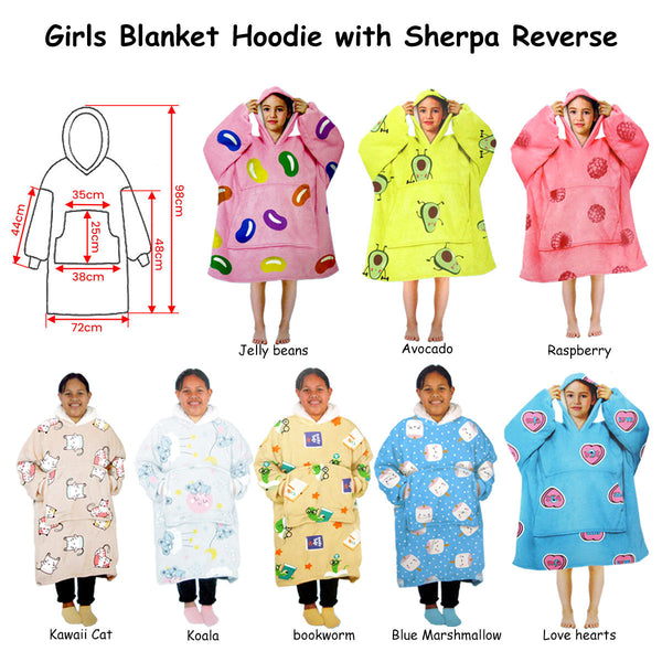 Girls Comfy Warm Blanket Hoodie With Sherpa Fleece Reverse Jelly Beans