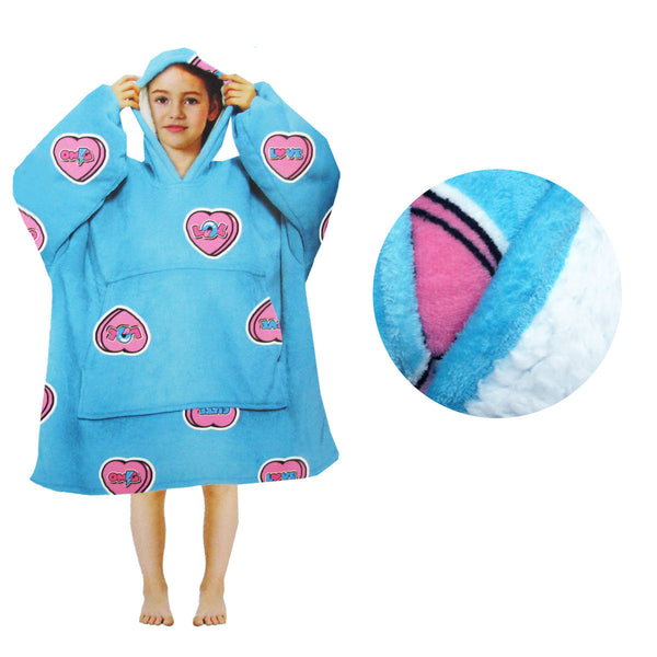Girls Comfy Warm Blanket Hoodie With Sherpa Fleece Reverse Love Hearts Blankets