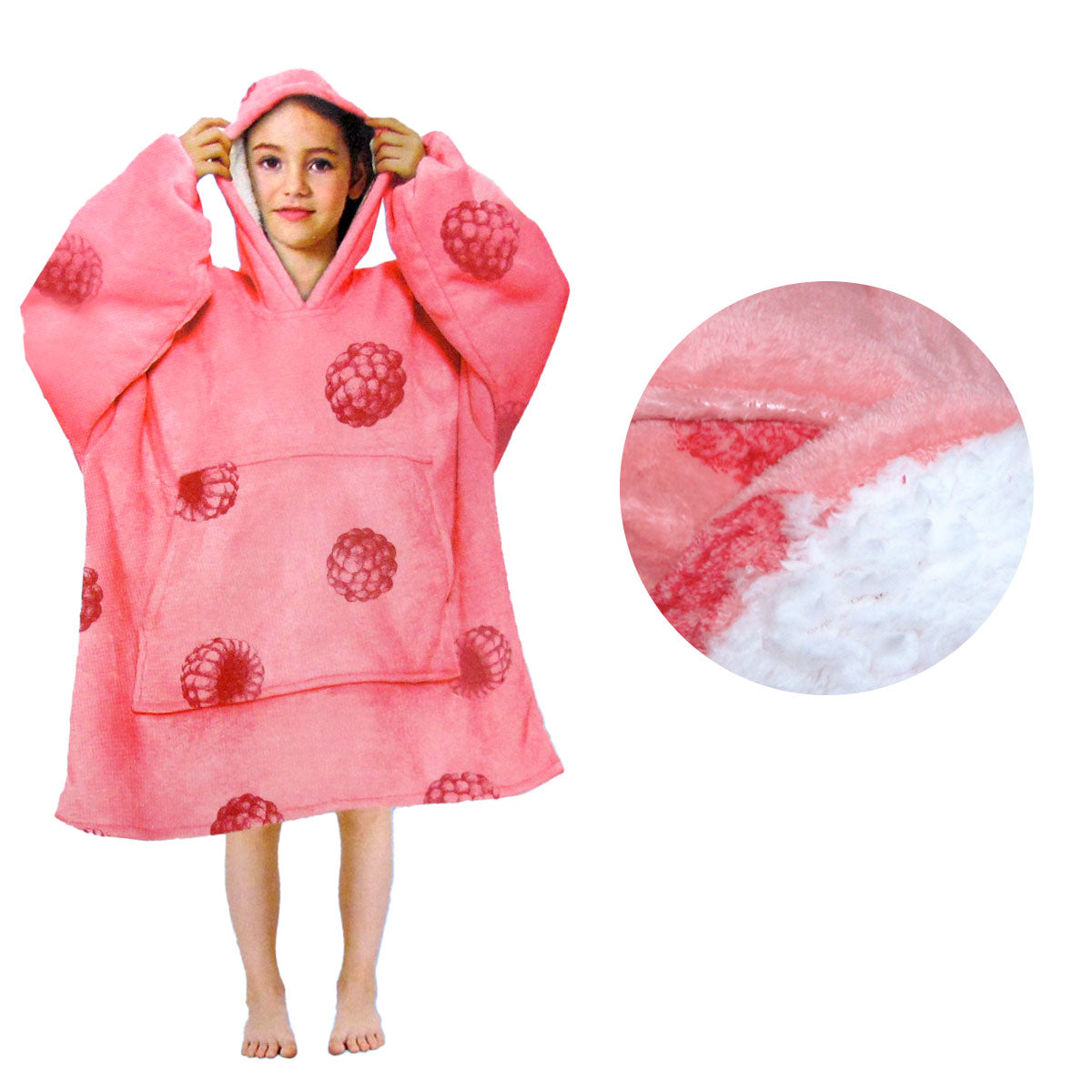 Girls Comfy Warm Blanket Hoodie With Sherpa Fleece Reverse Raspberry Blankets