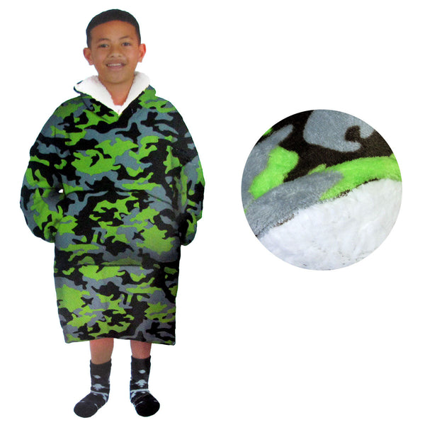 Blanket Hoodie With Sherpa Reverse Green Camouflage Blankets