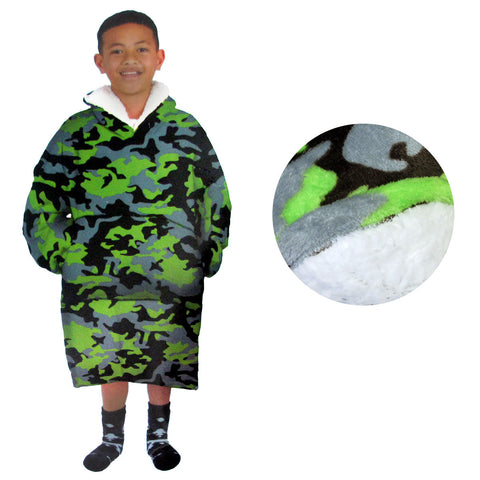 Blanket Hoodie With Sherpa Reverse Green Camouflage Blankets