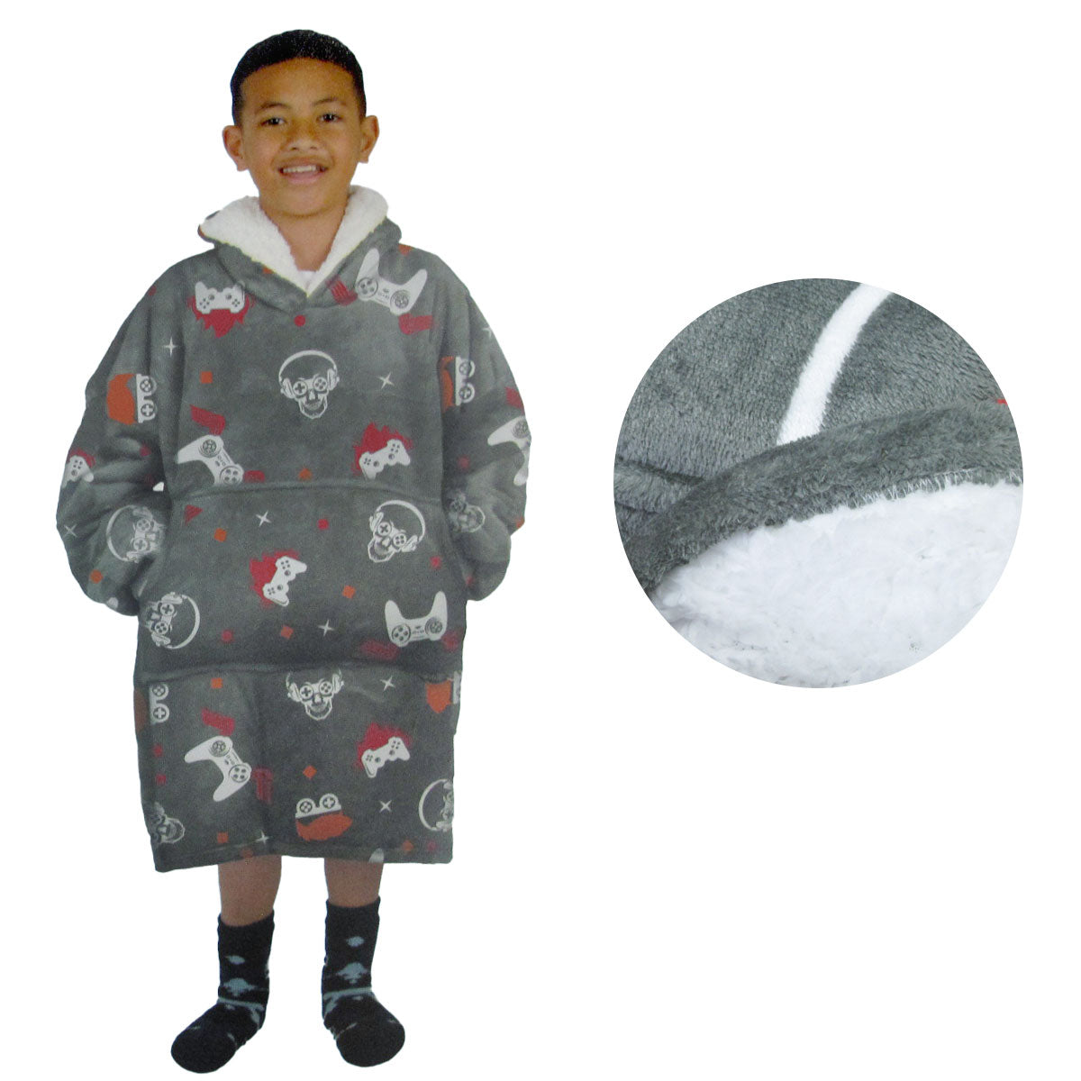 Blanket Hoodie With Sherpa Reverse Grey Gamers Blankets