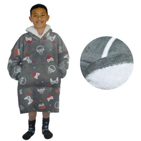 Blanket Hoodie With Sherpa Reverse Grey Gamers Blankets