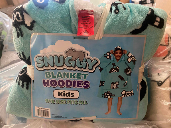 Blanket Hoodie With Sherpa Reverse Aqua Robots Blankets