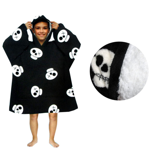 Blanket Hoodie With Sherpa Reverse Black Pirate Skulls Blankets