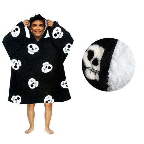 Blanket Hoodie With Sherpa Reverse Black Pirate Skulls Blankets