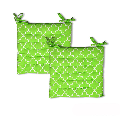 Set Of 2 Cotton Chair Pads Moroccan Lime With Ties 40 X Cm Cushions & Decorative Pillows