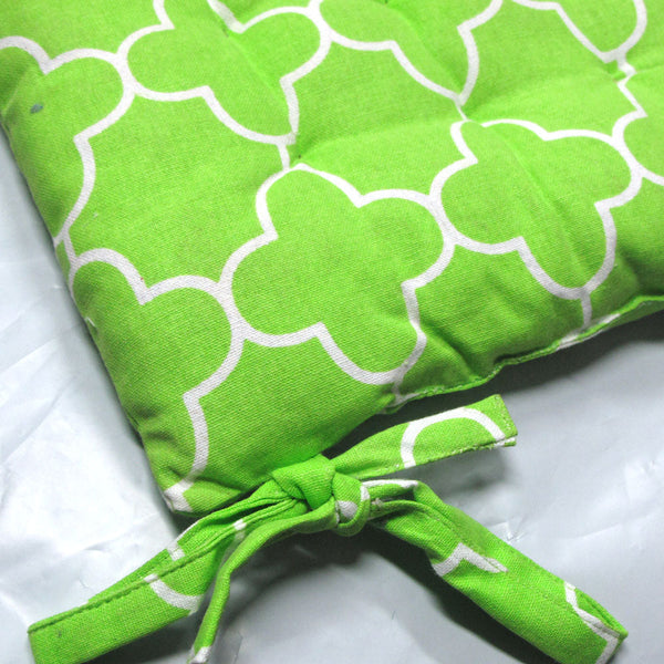 Set Of 2 Cotton Chair Pads Moroccan Lime With Ties 40 X Cm