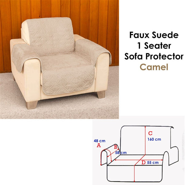 Faux Suede 1 Seater Sofa Protector Camel Slipcovers