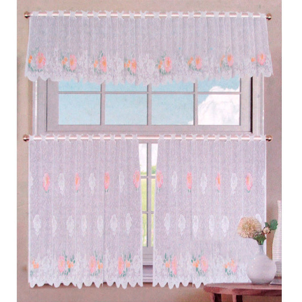3 Pcs Cafe Gardenia Lace Curtain Set Curtains & Drapes