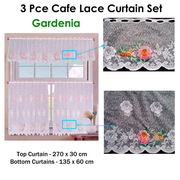 3 Pcs Cafe Gardenia Lace Curtain Set