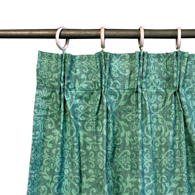 Pair Of Acrylic Coated Damask Green Tape Edge Curtains Curtains & Drapes