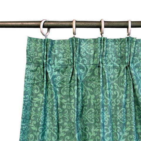 Pair Of Acrylic Coated Damask Green Tape Edge Curtains Curtains & Drapes