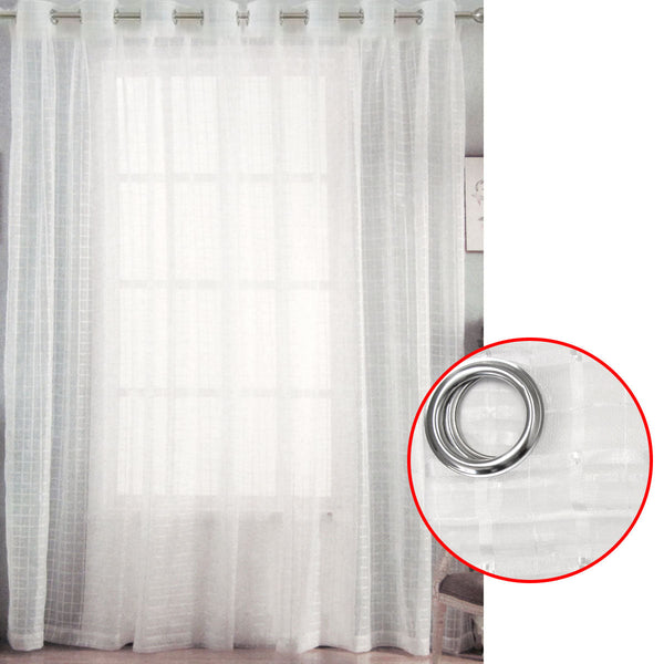 Pair Of White Checkered Eyelet Sheer Curtains 140 X 225Cm Curtains & Drapes